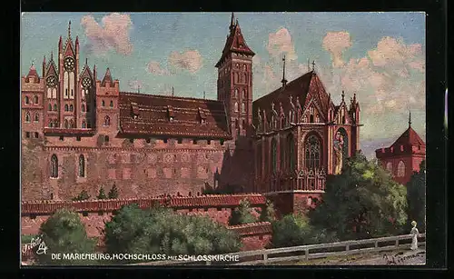 Künstler-AK Marienburg, Die Marienburg, Hochschloss mit Schlosskirche
