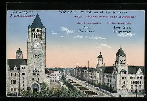 AK Posen, Schlossplatz mit Blick auf die St.-Martinstrasse