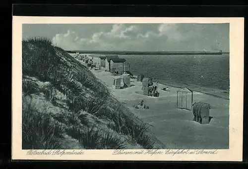 AK Ostseebad Stolpmünde, Dünen mit Hafen, Einfahrt und Strand
