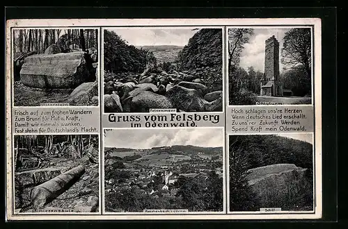 AK Reichenbach im Odenwald, Felsberg mit Altarstein, Riesensäule, Felsenmeer, Ohlyturm und Schiff