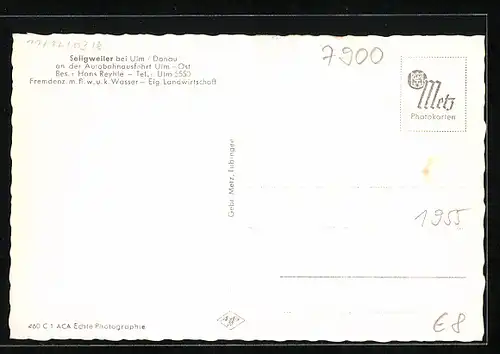 AK Ulm /Donau, Gasthaus Seligweiler aus der Vogelschau