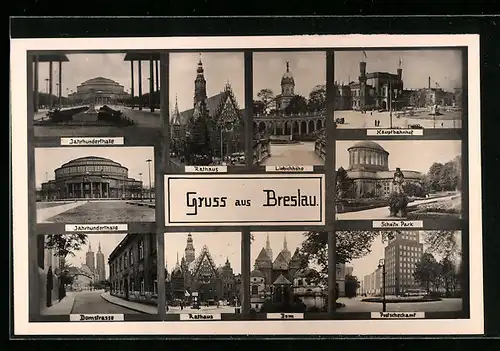 AK Breslau, Rathaus, Domstrasse, Hauptbahnhof, Dom