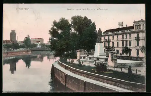 AK Heilbronn, Neckarpartie u. Bismarck-Denkmal