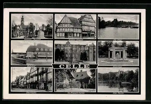 AK Celle, Bahnhof, Zöllner Strasse, Ehrenmal