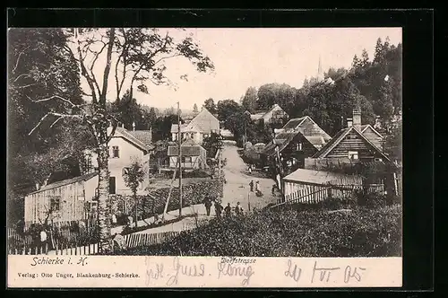 AK Schierke i. H., Dorfstrasse mit Bewohnern