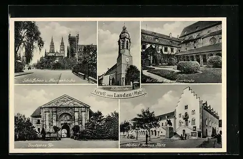 AK Landau /Pfalz, Herbert Norkus-Platz, Stiftskirche, Deutsches Tor