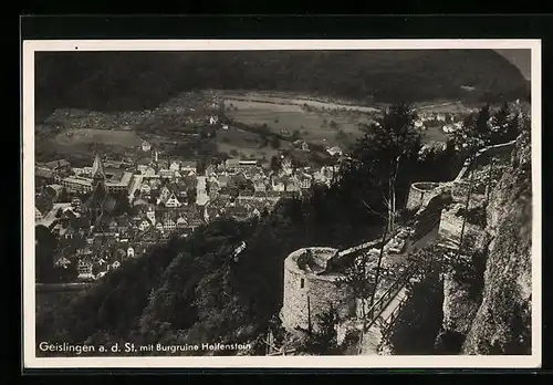 AK Geislingen a. d. St., Ortsansicht mit Burgruine Helfenstein