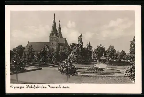 AK Göppingen, Oberhofenkirche u. Brunnenhauschen