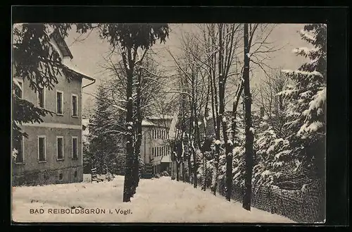 AK Bad Reiboldsgrün i. Vogtl., Strassenpartie im Winter