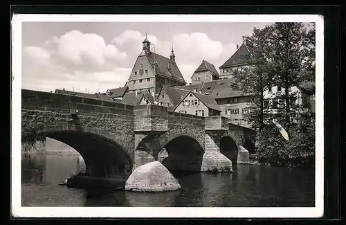 AK Besigheim am Neckar, Enzbrücke mit Gewässer