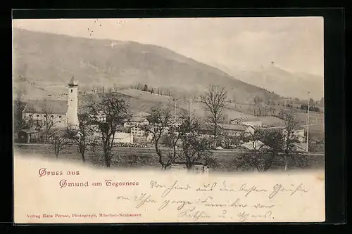 AK Gmund am Tegernsee, Ortsansicht mit Bergen