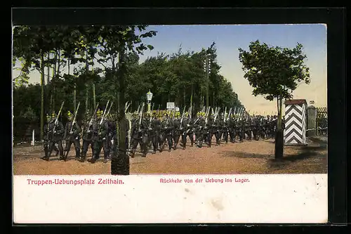 AK Zeithain, Truppen-Uebungsplatz, Rückkehr von Uebung ins Lager