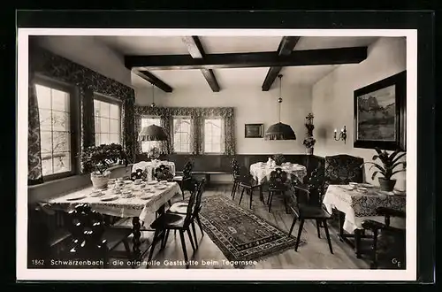 AK Tegernsee, Gaststätte Schwärzenbach, Innenansicht