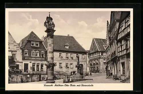 AK Kronach, Melchior-Otto-Platz mit Ehrensäule