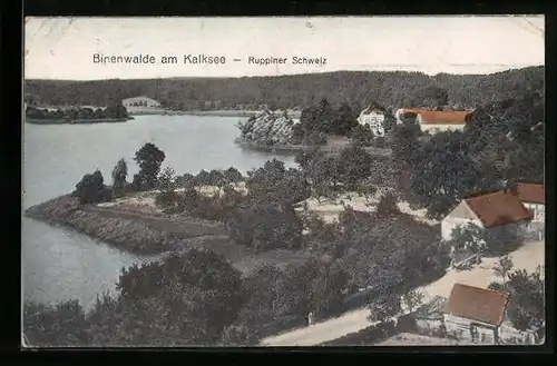 AK Binenwalde am Kalksee /Ruppiner Schweiz, Ortsansicht mit Gewässer