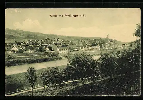 AK Plochingen a. N., Ortspartie mit Gewässer