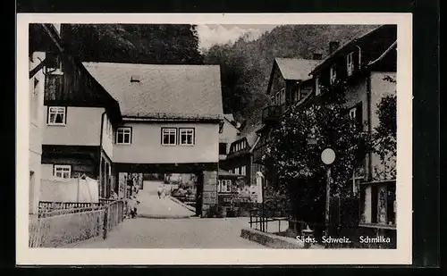 AK Schmilka /Sächs. Schweiz, Strassenpartie im Ort