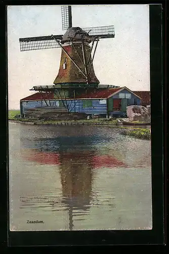 Künstler-AK Photochromie Nr. 2936: Zaandam, Blick zur Windmühle