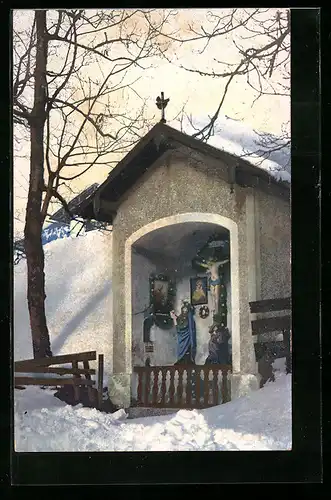 Künstler-AK Photochromie Nr. 1159: Bildstock im Schnee