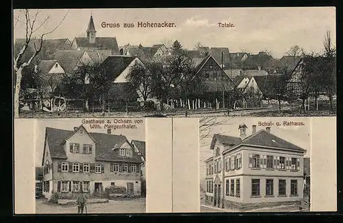AK Hohenacker, Totalansicht, Gasthaus z. Ochsen von Wilh. Mergenthaler, Schulhaus