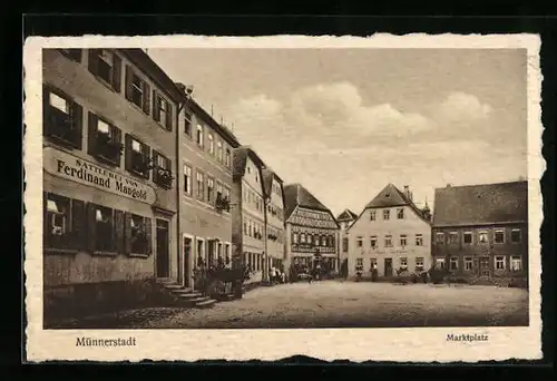 AK Münnerstadt, Marktplatz, Sattlerei Ferdinand Mangold