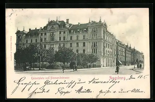 AK Augsburg, Kaiserplatz u. Bismarckstrasse