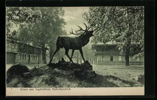 AK Joachimsthal, Jagdschloss Hubertusstock, Denkmal röhrender Hirsch