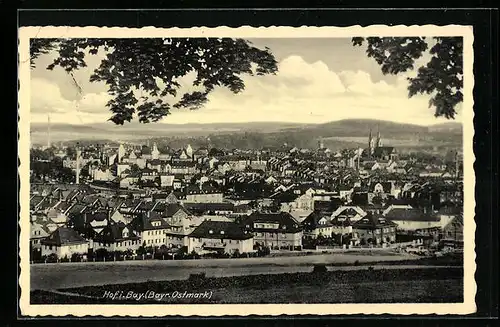 AK Hof i. Bay., Ortsansicht von einer Anhöhe aus