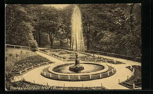 AK Hof i. B., Theresienstein, Springbrunnen