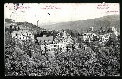 AK Bad Elster, Ansicht mit Palast-Hotel Wettiner Hof und Sanatorium Dr. Köhler