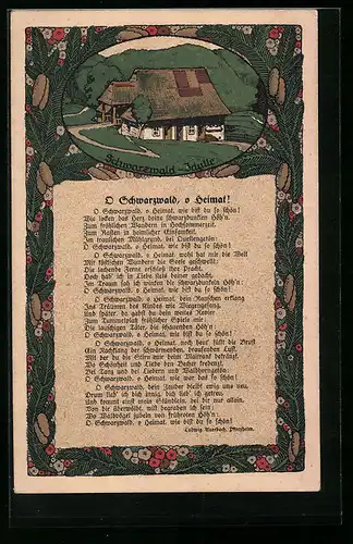 Steindruck-AK Schwarzwald-Idylle mit Bauernhaus