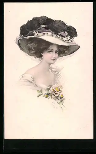 Künstler-AK Schilbach: Hübsche Dame mit grossem Hut