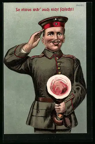 Künstler-AK Bruno Bürger & Ottillie Nr. 8885: Salutierender Soldat in Uniform mit Schinken