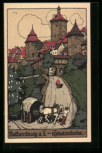 Steindruck-AK Rothenburg o. T., Am Kobolzellertor