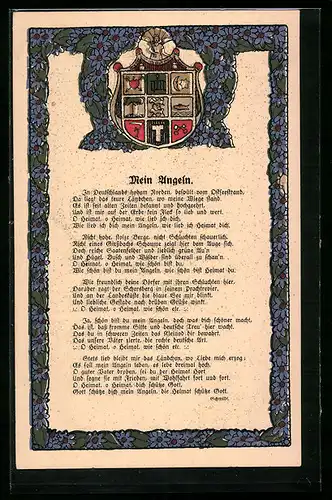 Steindruck-AK Gedicht Mein Angeln von Schmidt mit einem Wappen