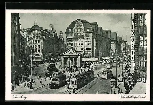 AK Hamburg, Strassenbahnen in der Mönckebergstrasse