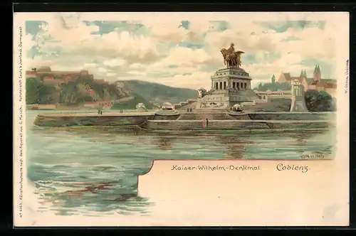 Künstler-AK Carl Münch: Coblenz, Blick auf das Kaiser-Wilhelm-Denkmal