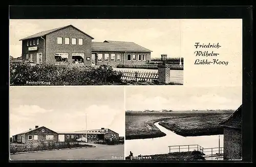 AK Friedrich-Wilhelm-Lübke-Koog, Rentolt-Krug, Schule, Schöpfwerk