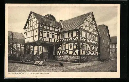 AK Niedergemünden, altes Fachwerkhaus von 1766