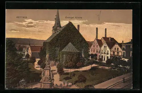 AK Kettwig, Denkmal auf dem Platz vor der Evangelischen Kirche