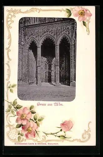 AK Ulm a. Donau, das Domportal, Blumenverzierungen