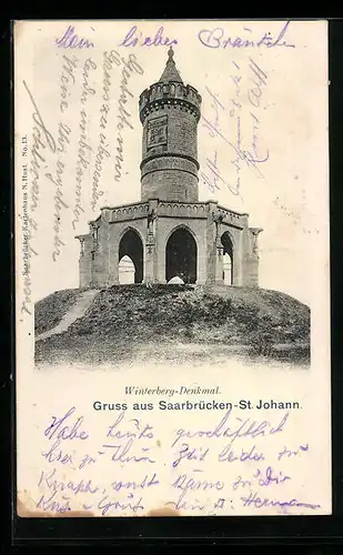 AK Saarbrücken, St. Johann, unter dem Winterberg-Denkmal