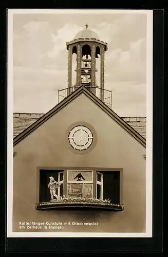 AK Hameln, Rathaus, Glockenspiel der Rattenfänger-Kunstuhr