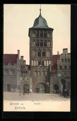 AK Lübeck, Kutschen vor dem Burgtor