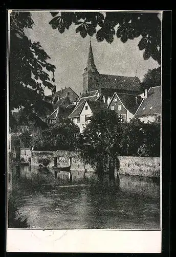 AK Kettwig, am Mühlenkanal, Blick zum Kirchturm