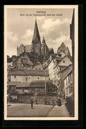 AK Marburg a. L., Blick von der Kasernenstrasse nach dem Schloss