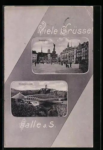 AK Halle a. Saale, Brücke vor der Burg Giebichenstein, auf dem Marktplatz