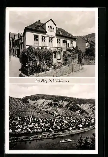 AK Klotten a. d. Mosel, Generalansicht der Stadt, Gasthof und Fremdenpension Sehl-Thönnes
