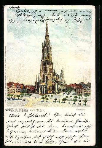 Künstler-AK Ulm a. d. Donau, Blick auf das Münster