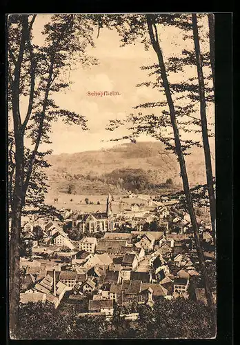 AK Schopfheim, Generalansicht der Stadt mit Blick auf die Kirche am Stadtrand